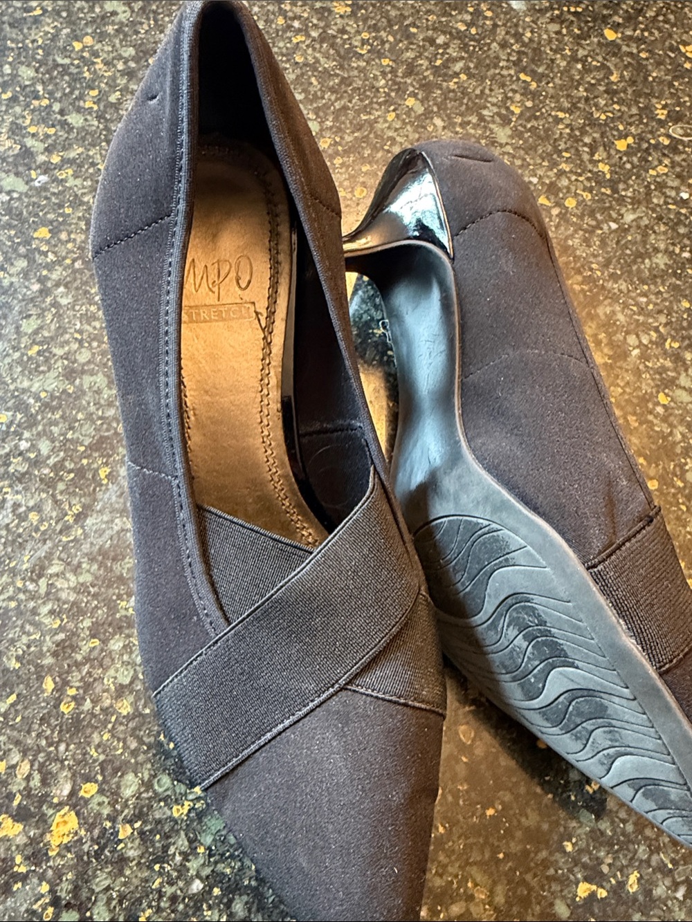 MPO Black Pointed-Toe Low Block Heel Slip-On Pumps